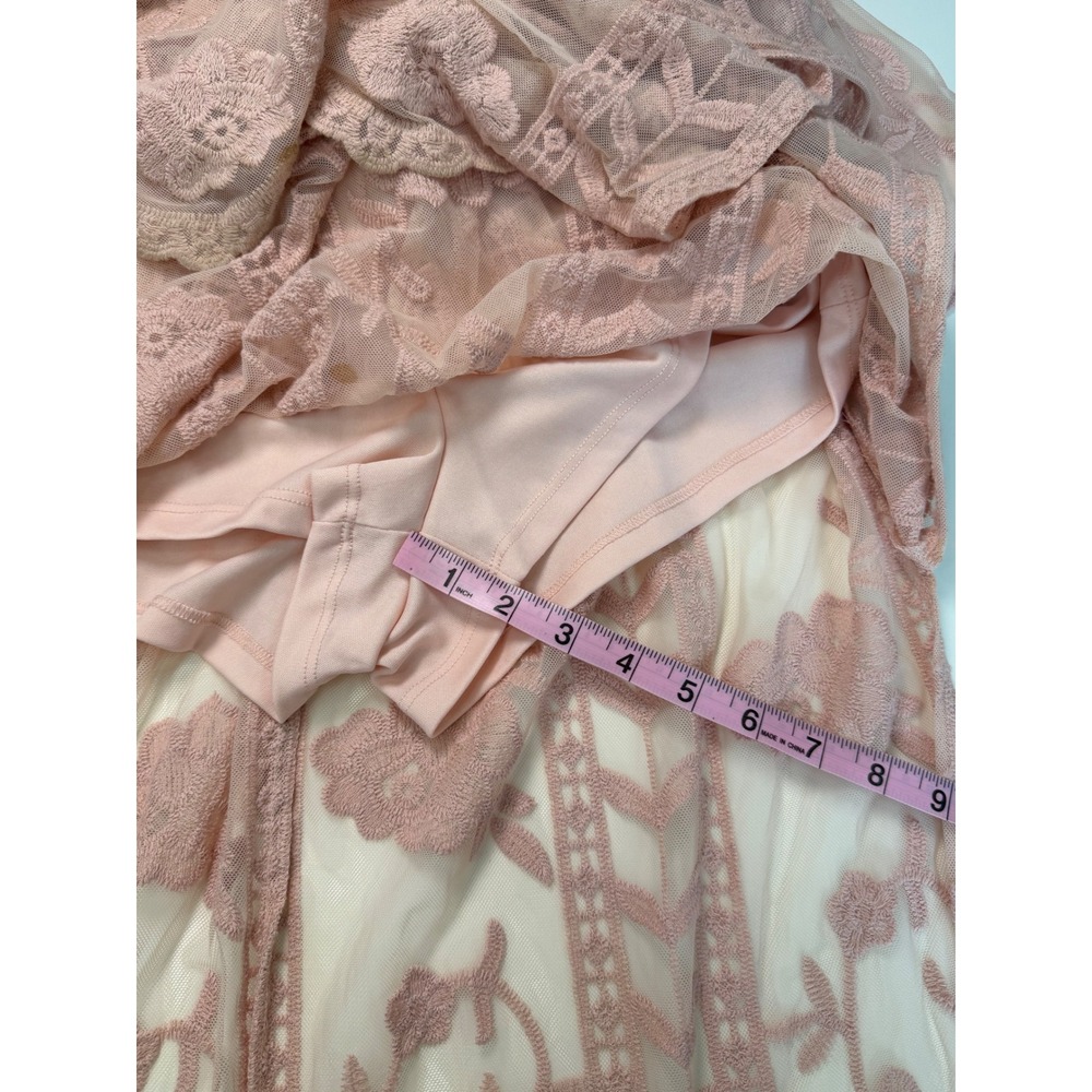 GB Gianni Bini Pink Lace Floral Embroidered Maxi Dress Romper Lining XS Boho - Picture 13 of 16